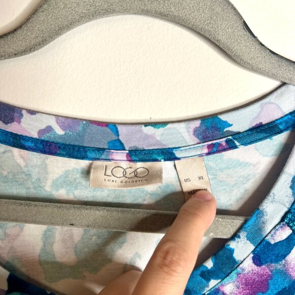 LOGO by Lori Goldstein Abstract Colorful Print Asymmetrical Hem Tunic Top Sz XL - Picture 2 of 5